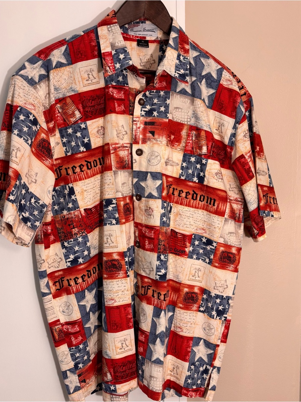 American Summer Men's XL Woven Cotton Short Sleeve USA Flag Graphic Shirt